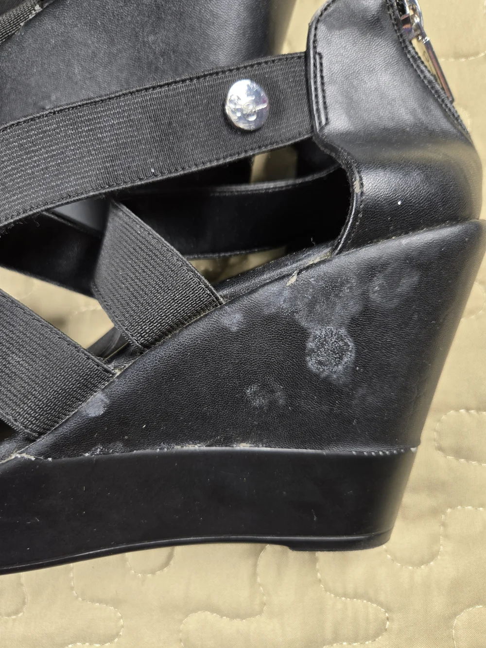 Jessica Simpson Black Faux Leather Strappy Wedges Wedge Platform Sandals - Black